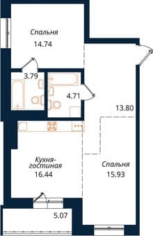 Продам двухкомнатную квартиру, 74.5 м², этаж 15 из 18. Фото 1