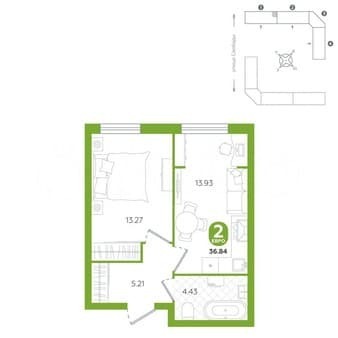 Продажа двухкомнатной квартиры, 36.8 м², этаж 4 из 5. Фото 3