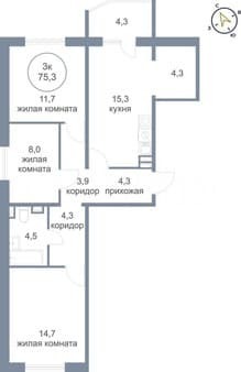 Продажа трехкомнатной квартиры, 75.3 м², этаж 5 из 5. Фото 1