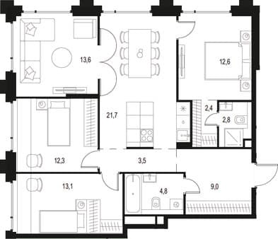 Продам четырехкомнатную квартиру, 95.8 м², 15 мин. до метро пешком, этаж 3 из 17. Фото 1