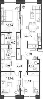 Продам трехкомнатную квартиру, 101.46 м², 10 мин. до метро пешком, этаж 6 из 10. Фото 1