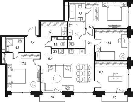 Продажа четырехкомнатной квартиры, 116.8 м², 15 мин. до метро пешком, этаж 21 из 21. Фото 7
