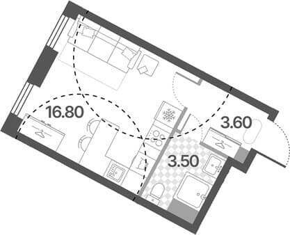 Продам однокомнатную студию, 23.9 м², 10 мин. до метро пешком, этаж 10 из 16. Фото 1