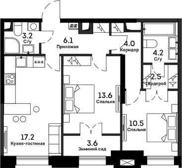 Продам двухкомнатную квартиру, 64.9 м², 5 мин. до метро пешком, этаж 24 из 34. Фото 1