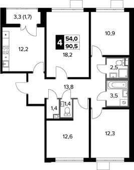 Продать четырехкомнатную квартиру, 90.5 м², 20 мин. до метро на транспорте, этаж 2 из 12. Фото 1