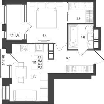Продам однокомнатную квартиру, 37.5 м², 25 мин. до метро на транспорте, этаж 6 из 8. Фото 1