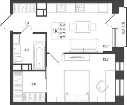 Продам однокомнатную квартиру, 37.9 м², 25 мин. до метро на транспорте, этаж 6 из 8. Фото 1