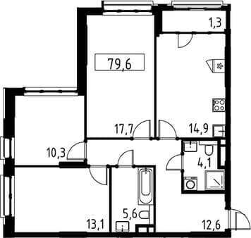 Продам трехкомнатную квартиру, 79.6 м², этаж 13 из 16. Фото 1