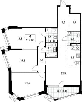 Продам трехкомнатную квартиру, 112.8 м², 20 мин. до метро пешком, этаж 21 из 21. Фото 1