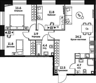 Продается трехкомнатная квартира, 86.9 м², 20 мин. до метро пешком, этаж 7 из 27. Фото 1