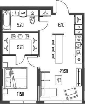 Продается однокомнатная квартира, 49.5 м², 15 мин. до метро пешком, этаж 37 из 58. Фото 2