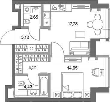 Продам однокомнатную квартиру, 48.24 м², 10 мин. до метро пешком, этаж 59 из 75. Фото 1