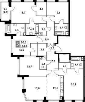 Продажа пятикомнатной квартиры, 164.5 м², 20 мин. до метро пешком, этаж 26 из 26. Фото 6