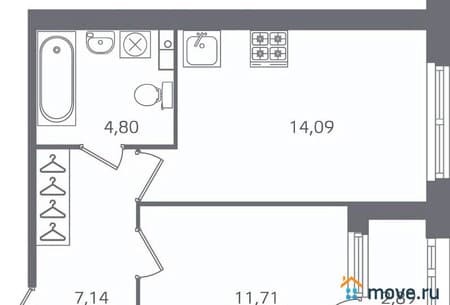 Купить однокомнатную квартиру, 39.19 м², этаж 2 из 17. Фото 1