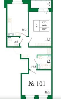Купить двухкомнатную квартиру, 68.7 м², этаж 7 из 8. Фото 1