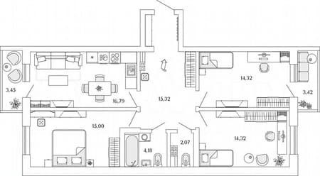 Купить трехкомнатную квартиру, 85.4 м², этаж 3 из 4. Фото 1