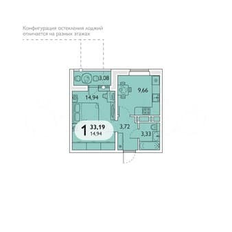 Купить однокомнатную квартиру, 33.2 м², этаж 12 из 16. Фото 1