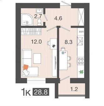 Продать однокомнатную квартиру, 28.8 м², этаж 1 из 4. Фото 2