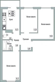 Продам трехкомнатную квартиру, 65 м², этаж 3 из 9. Фото 1
