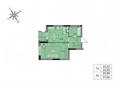 Продажа однокомнатной квартиры, 36 м², этаж 3 из 17. Фото 1