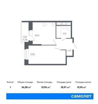 Продам однокомнатную квартиру, 34.28 м², этаж 11 из 11. Фото 1