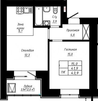 Купить однокомнатную квартиру, 43.9 м², этаж 6 из 16. Фото 1