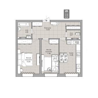Купить двухкомнатные апартаменты, 61.3 м², этаж 11 из 11. Фото 1