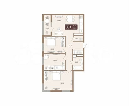Продам трехкомнатную квартиру, 79.3 м², этаж 4 из 16. Фото 1