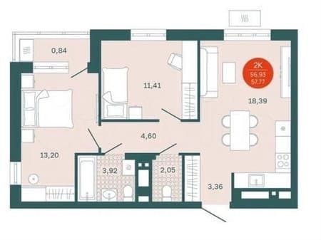 Продаем двухкомнатную квартиру, 57.8 м², этаж 19 из 25. Фото 1
