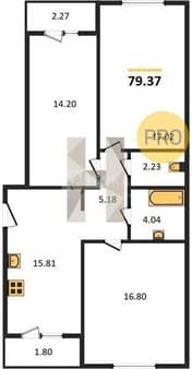 Продам трехкомнатную квартиру, 79.37 м², этаж 1 из 3. Фото 2