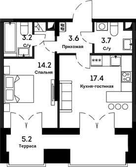 Объявление о продаже однокомнатной квартиры, 47.3 м², 5 мин. до метро пешком, этаж 33 из 34. Фото 1