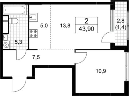 Продается однокомнатная квартира, 43.9 м², 15 мин. до метро пешком, этаж 17 из 30. Фото 1