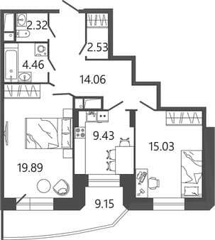 Продать двухкомнатную квартиру, 70.47 м², 20 мин. до метро на транспорте, этаж 17 из 17. Фото 1