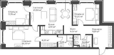 Продажа трехкомнатной квартиры, 91.49 м², 10 мин. до метро пешком, этаж 8 из 15. Фото 1