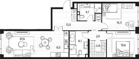 Продаем двухкомнатную квартиру, 95.3 м², 15 мин. до метро пешком, этаж 3 из 11. Фото 1