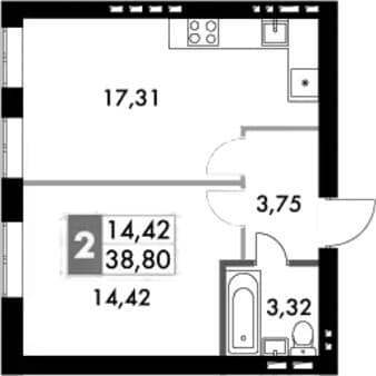 Продается однокомнатная квартира, 38.8 м², 30 мин. до метро на транспорте, этаж 2 из 4. Фото 1