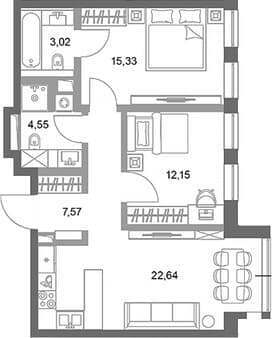 Продажа двухкомнатной квартиры, 65.26 м², 10 мин. до метро пешком, этаж 59 из 75. Фото 1