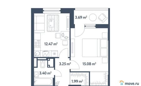 Купить однокомнатную квартиру, 38.04 м², этаж 16 из 25. Фото 1