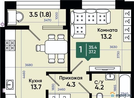 Объявление о продаже однокомнатной квартиры, 37.8 м², этаж 3 из 3. Фото 1