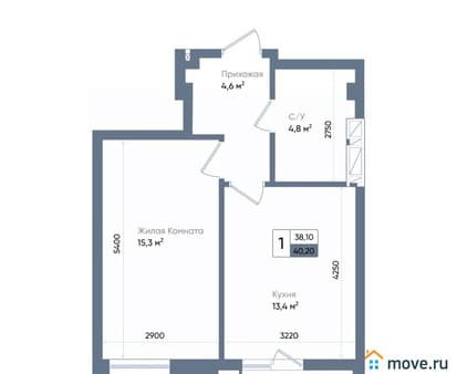 Продажа однокомнатной квартиры, 40.2 м², этаж 14 из 19. Фото 1