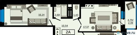 Продажа двухкомнатной квартиры, 62.91 м², этаж 7 из 24. Фото 1