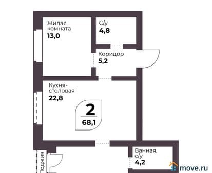 Объявление о продаже двухкомнатной квартиры, 68.1 м², этаж 4 из 8. Фото 1