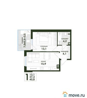 Продаю однокомнатную квартиру, 40.8 м², этаж 2 из 4. Фото 1