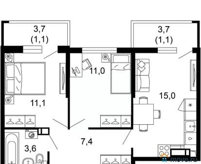 Продаю двухкомнатную квартиру, 50.3 м², этаж 5 из 17. Фото 1