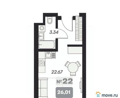 Продать однокомнатные апартаменты, 26.01 м², этаж 9 из 15. Фото 1