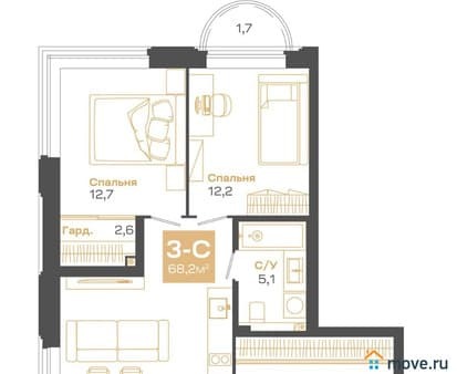 Объявление о продаже трехкомнатной квартиры, 68.24 м², этаж 5 из 24. Фото 1