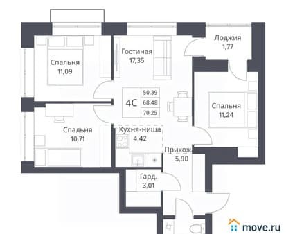 Продажа четырехкомнатной квартиры, 68.48 м², этаж 9 из 18. Фото 7