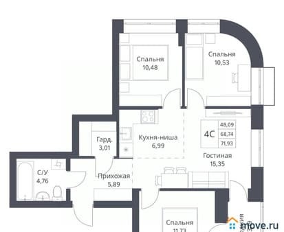 Продажа четырехкомнатной квартиры, 68.74 м², этаж 8 из 18. Фото 7