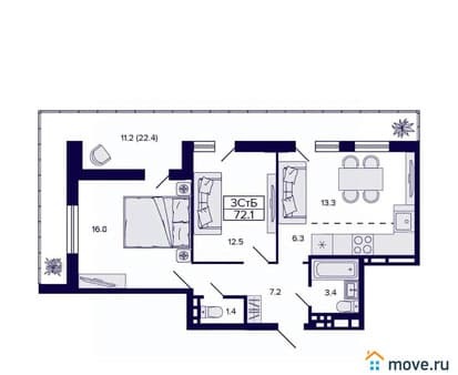 Продам трехкомнатную квартиру, 72.1 м², этаж 4 из 15. Фото 7