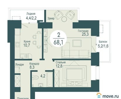 Объявление о продаже двухкомнатной квартиры, 68.1 м², этаж 6 из 17. Фото 1